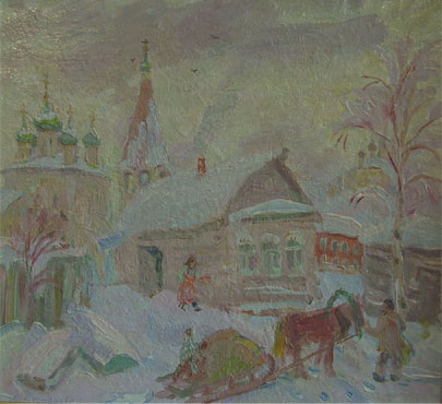 雪の家の風景画